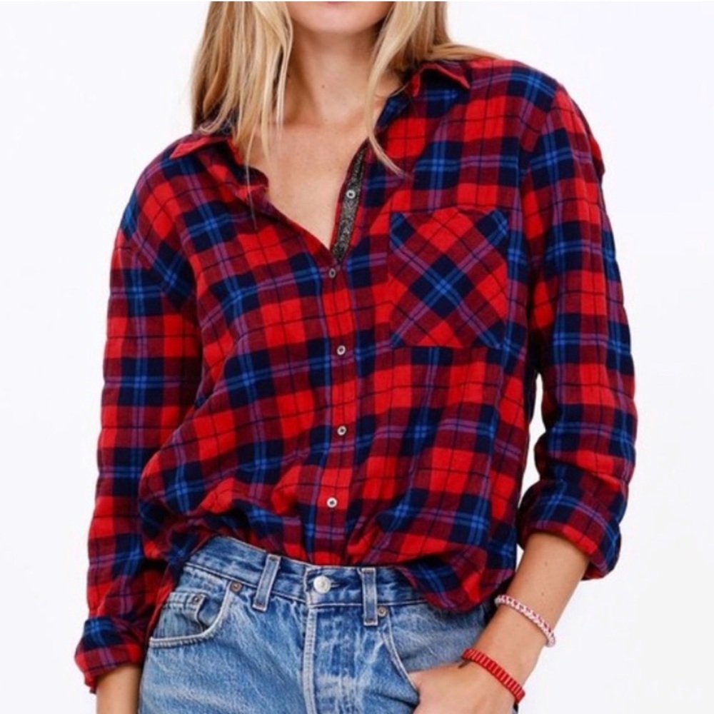 XiRENA Ashton bottom down plaid  shirt size S